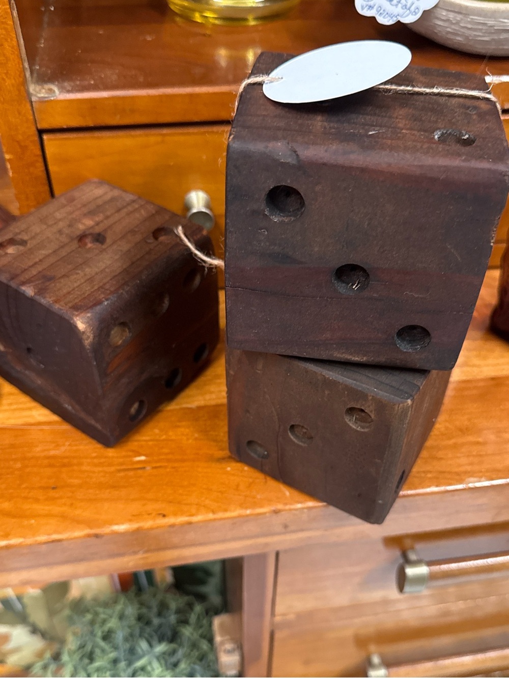 Handcrafted Rustic Wooden Dice Decor - Dark Brown